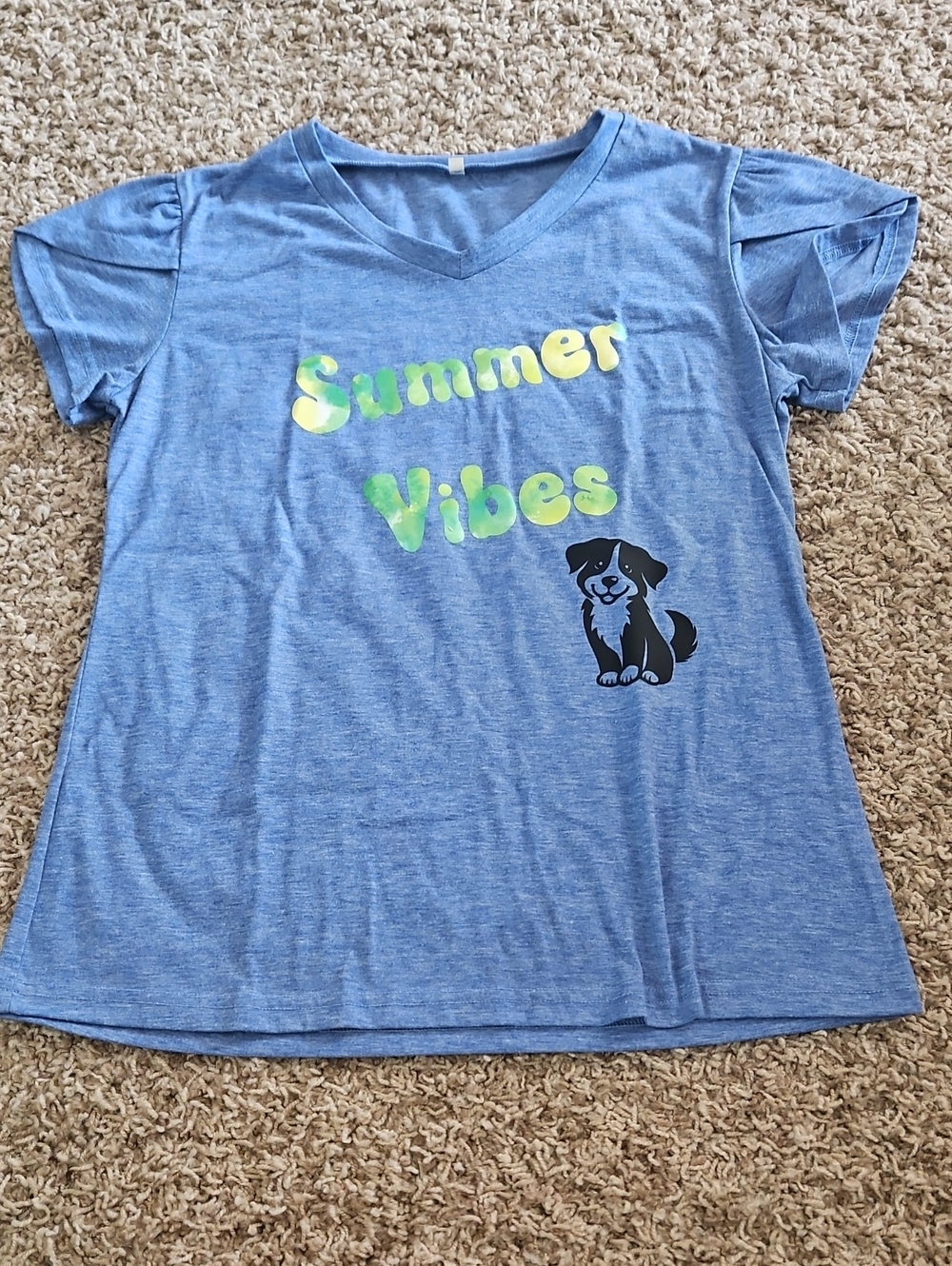 Blue "Summer Vibes" Tee with Puppy